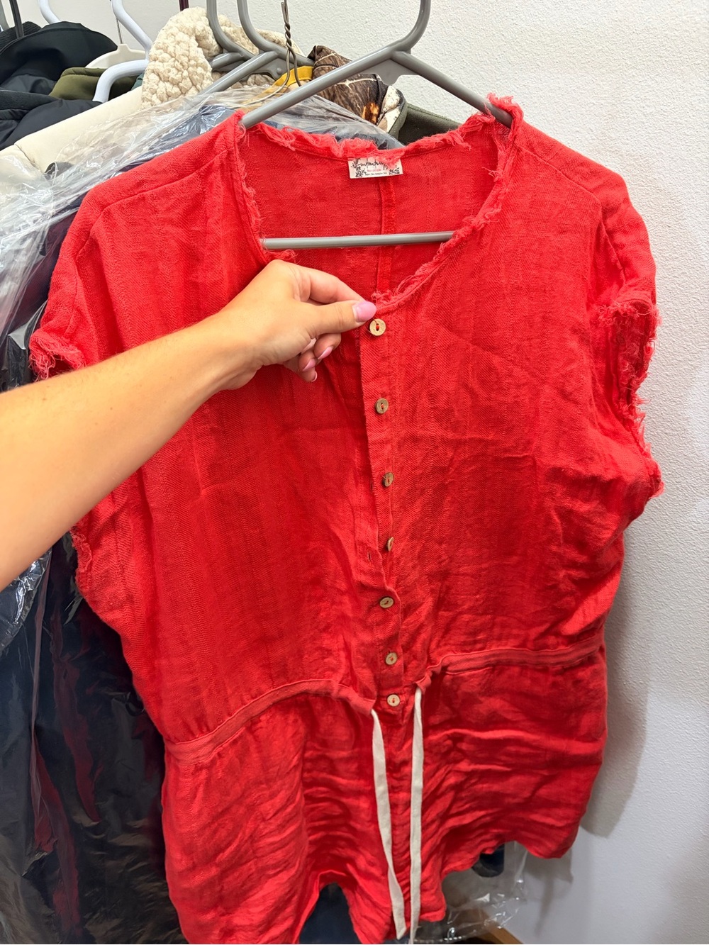 Free People Bright Red Button-Front Romper
